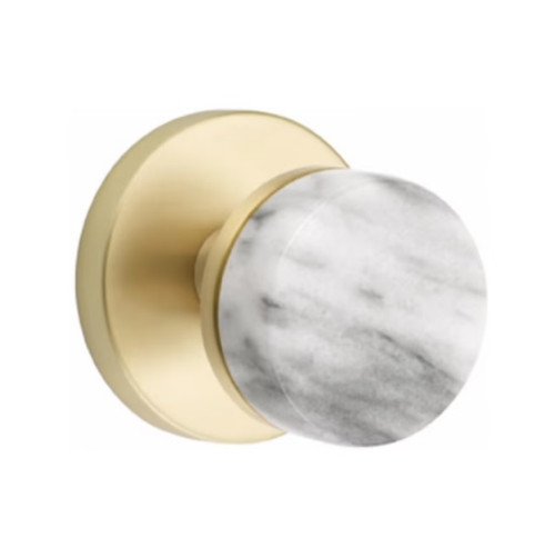 Emtek XXXX-CCMRKWH-US4-PASS Satin Brass White Marble Passage Knob with Conical Stem and Your Choice of Rosette