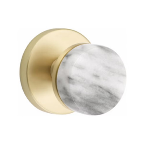 Emtek XXXX-CCMRKWH-US4-PHD Satin Brass White Marble Pair Half Dummy Knobs with Conical Stem and Your Choice of Rosette