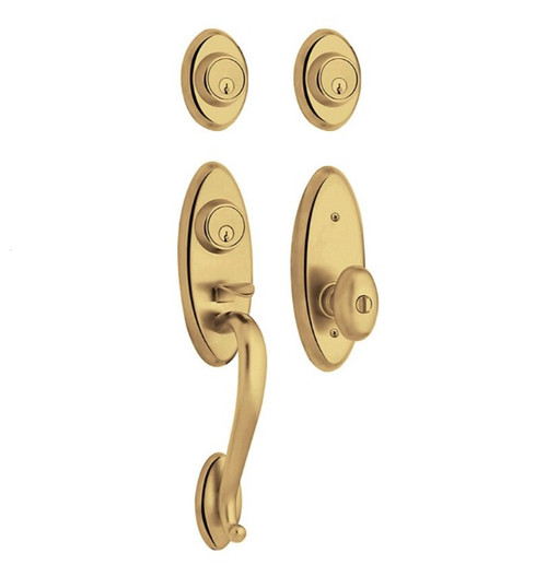 Baldwin 853450032DC Lifetime Polished Brass Double Cylinder Landon 2-Point Handleset with Egg Knob