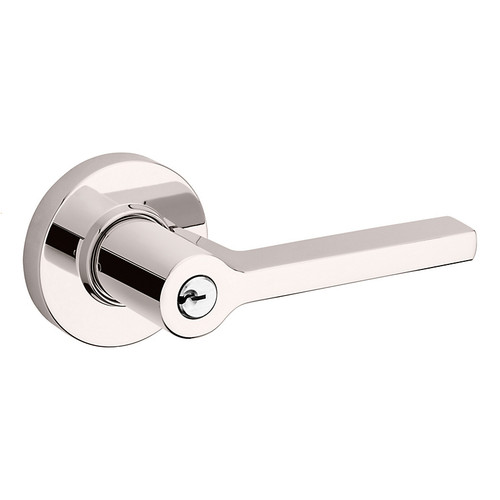Baldwin 5260055RENT Lifetime Polished Nickel Keyed Entry Square Lever with Round Rose (Right Handed)
