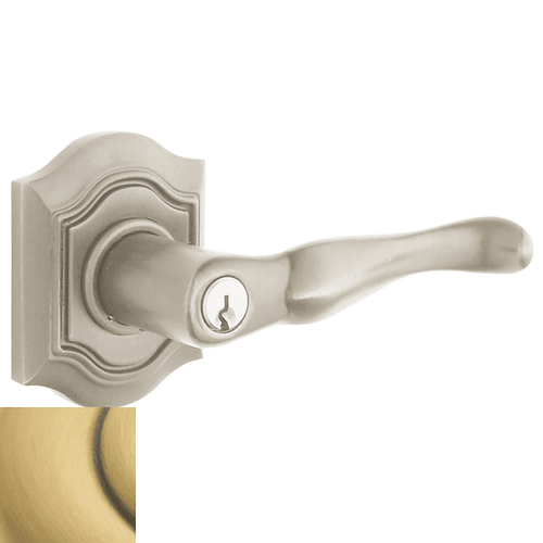Baldwin 5237060LRFD Satin Brass & Brown Full Exterior Dummy Bethpage Lever with R027 Rose