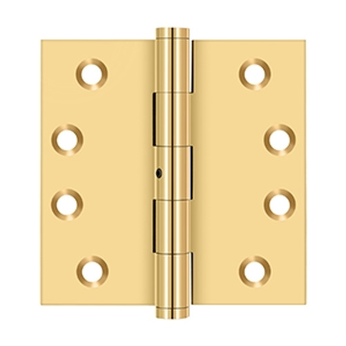 Deltana CSB44N Lifetime Polished Brass Standard (NPR) 4" x 4" Square Corner Brass Hinge