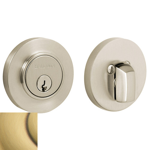 Baldwin 8244060 Satin Brass & Brown Single Cylinder Contemporary Deadbolt