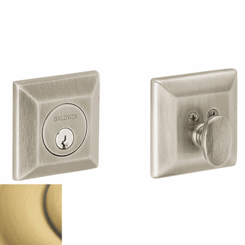 Baldwin 8254.060 Satin Brass & Brown Single Cylinder Squared Deadbolt