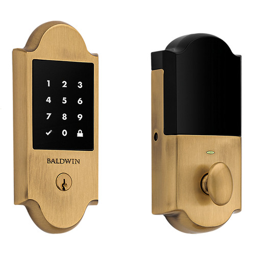 Baldwin 8235060ZW Z-Wave Boulder Touchscreen Deadbolt Satin Brass & Brown Finish