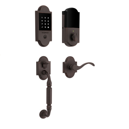 Baldwin 85306112ZWLENT Touchscreen Deadbolt with Canterbury Left Hand Single Cylinder Handleset Bottom Grip with Wave Lever and Arch Rose with Z-Wave Venetian Bronze Finish