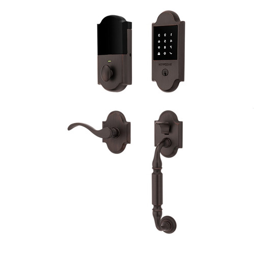 Baldwin 85306112ZWRENT Touchscreen Deadbolt with Canterbury Right Hand Single Cylinder Handleset Bottom Grip with Wave Lever and Arch Rose with Z-Wave Venetian Bronze Finish