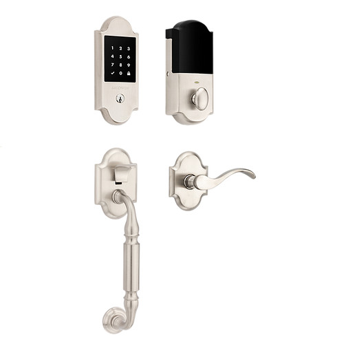 Baldwin 85306150ZWLENT Touchscreen Deadbolt with Canterbury Left Hand Single Cylinder Handleset Bottom Grip with Wave Lever and Arch Rose with Z-Wave Satin Nickel Finish