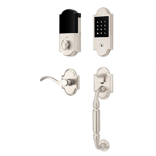 Baldwin 85306150ZWRENT Touchscreen Deadbolt with Canterbury Right Hand Single Cylinder Handleset Bottom Grip with Wave Lever and Arch Rose with Z-Wave Satin Nickel Finish