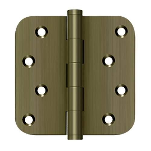 Deltana DSB4R55-RZ Antique Brass Residential Zig-zag Hole Pattern 4" x 4" 5/8" Radius Corner Brass Hinge