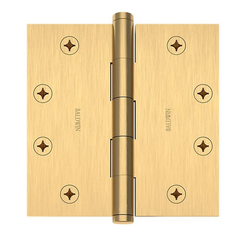 Baldwin 1045.044.INRP Lifetime Satin Brass (NRP) 4-1/2" x 4-1/2" Square Corner Brass Hinge