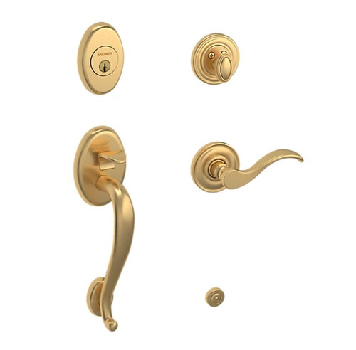 Baldwin 85315044RDBL/LDBL Lifetime Satin Brass Double Cylinder Logan Handleset with Wave Lever