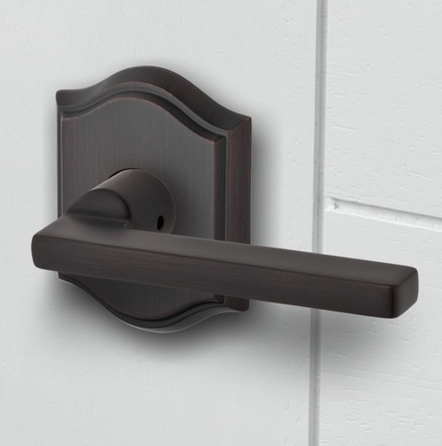 Baldwin Reserve PVSQUTAR190 Satin Black Privacy Square Lever with Traditional Arch Rose