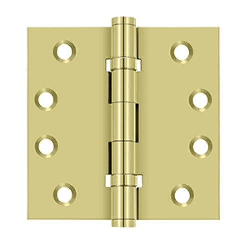 Deltana DSB4NB3 Polished Brass 2 Ball Bearing (NRP) 4" x 4" Square Corner Brass Hinge