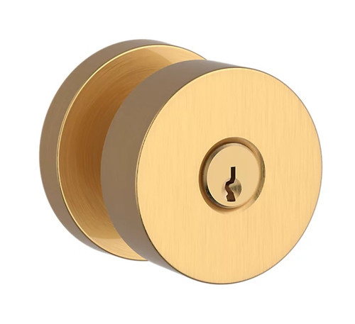 Baldwin Reserve ENCONCRR044 Lifetime Satin Brass Keyed Entry Contemporary Knob with Contemporary Round Rose