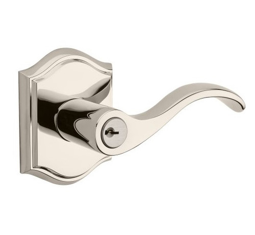 Baldwin Reserve ENCURTAR055 Lifetime Polished Nickel Keyed Entry Curve Lever with Traditional Arch Rose