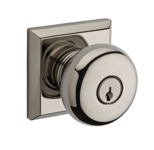 Baldwin Reserve ENROUTSR055 Lifetime Polished Nickel Keyed Entry Round Knob with Traditional Square Rose