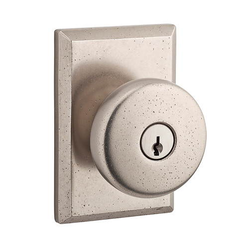 Baldwin Reserve ENRUSRSR492 White Bronze Keyed Entry Rustic Knob with Rustic Square Rose
