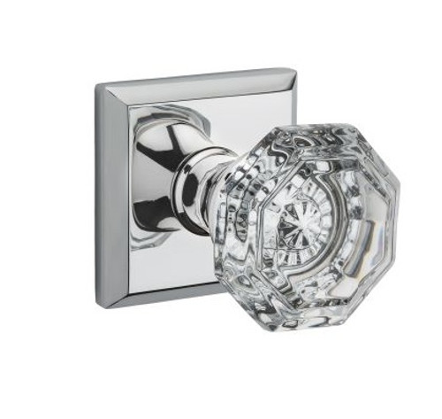 Baldwin Reserve PSCRYTSR260 Polished Chrome Passage Crystal Knob with Traditional Square Rose