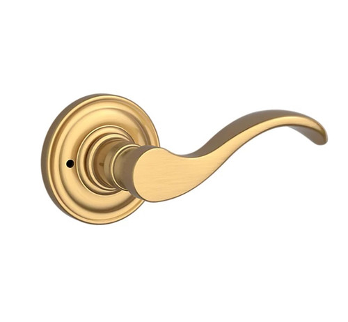 Baldwin Reserve PVCURTRR044 Lifetime Satin Brass Privacy Curve Lever with Traditional Round Rose