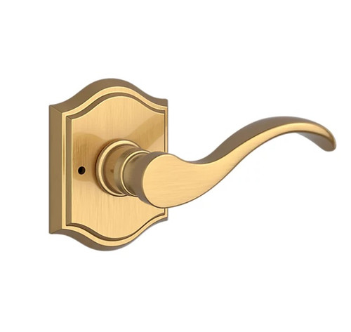 Baldwin Reserve PVCURTAR044 Lifetime Satin Brass Privacy Curve Lever with Traditional Arch Rose