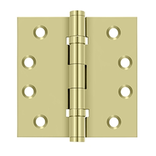 Deltana DSB4B3-UNL Unlacquered Brass 2 Ball Bearing 4" x 4" Square Corner Brass Hinge