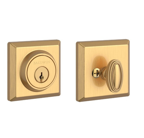 Baldwin Reserve SCTSD044 Lifetime Satin Brass Single Cylinder Traditional Square Deadbolt