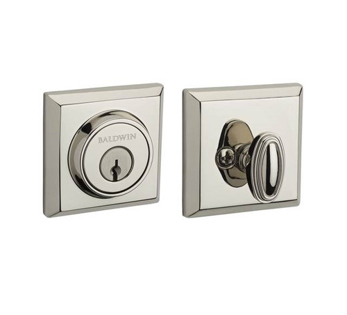 Baldwin Reserve SCTSD055 Lifetime Polished Nickel Single Cylinder Traditional Square Deadbolt