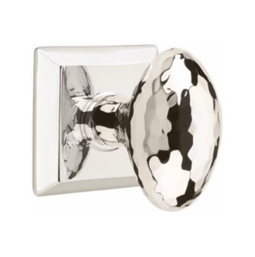 Emtek HE-US14-PRIV Polished Nickel Hammered Egg Privacy Knob with Your Choice of Rosette