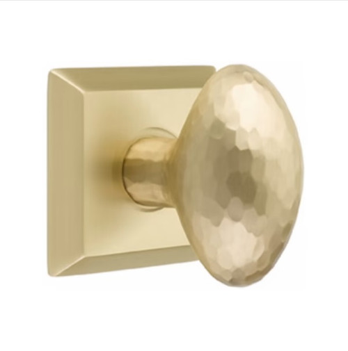 Emtek HE-US4-PRIV Satin Brass Hammered Egg Privacy Knob with Your Choice of Rosette