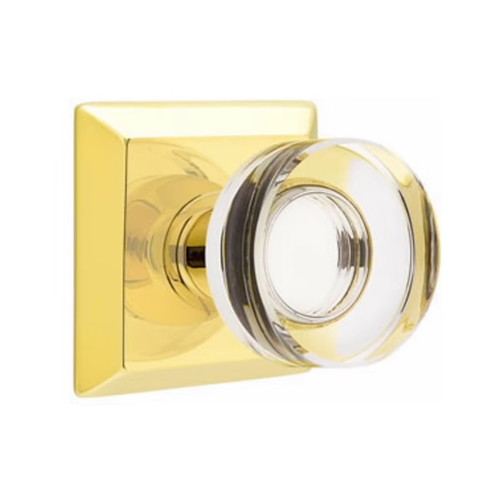 Emtek MDC-US3NL-PASS Unlacquered Brass Modern Disc Glass Passage Knob with Your Choice of Rosette