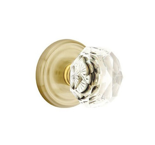 Emtek CK-US4-PRIV Satin Brass Diamond Glass Privacy Knob with Your Choice of Rosette