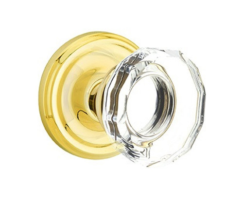 Emtek LW-US3NL-PHD Unlacquered Brass Lowell Glass (Pair) Half Dummy Knobs with Your Choice of Rosette