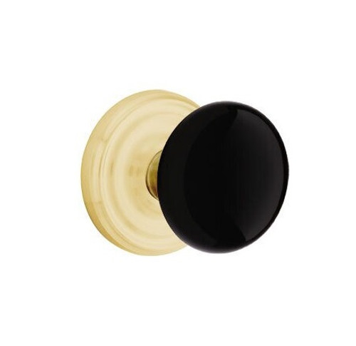 Emtek EB-US4-PASS Satin Brass Ebony Porcelain Passage Knob with Your Choice of Rosette