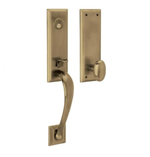 Baldwin 85352060RFD/LFD Satin Brass & Brown Dummy Cody 3/4 Handleset with Beavertail Lever