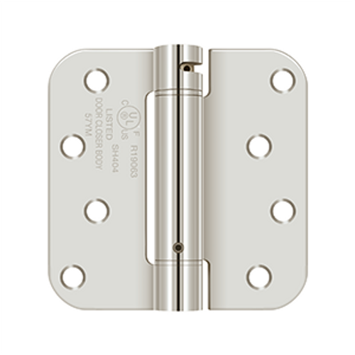 Deltana DSH4R514 Polished Nickel 4" x 4" Steel 5/8" Radius Corner Spring Hinge