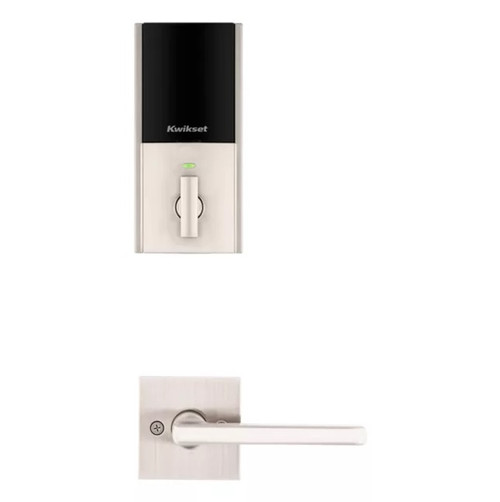 Kwikset 959CNTFPRT-720HFLSQT-15 Halo Touch Contemporary Fingerprint Deadbolt with Built-in Wifi and Halifax Lever Satin Nickel Finish