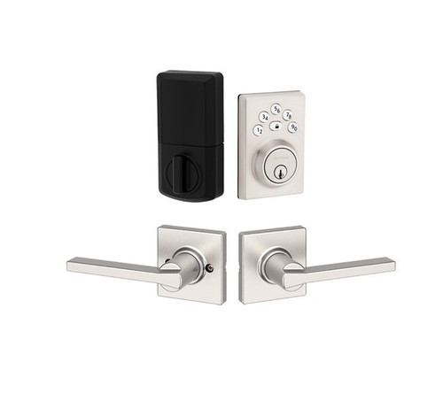 Kwikset 9240CNT/200CSLSQT-15 Contemporary Powerbolt Electronic SmartCode Deadbolt with Casey Lever Satin Nickel Finish