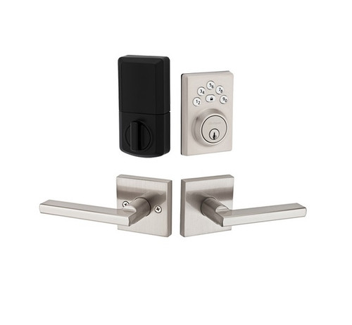 Kwikset 9240CNT/720HFLSQT-15 Contemporary Powerbolt Electronic SmartCode Deadbolt with Halifax Lever Satin Nickel Finish