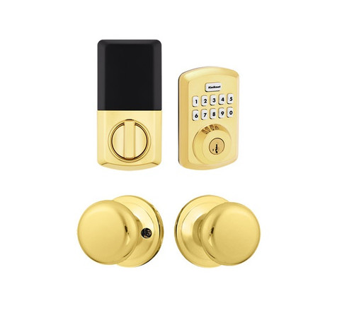 Kwikset 9250TRS-L03S/720H-3 Transitional Powerbolt 2 Electronic SmartCode Deadbolt SmartKey with Hancock Knob Lifetime Brass Finish