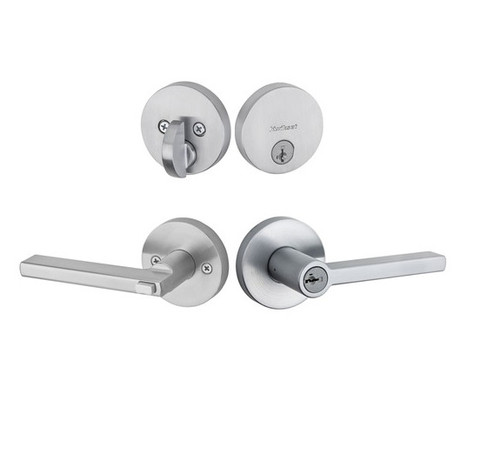 Kwikset 258RDT-740HFLRDT-26D Satin Chrome Uptown Single Cylinder Deadbolt with Halifax Keyed Entry Lever