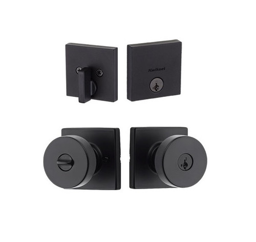 Kwikset 258SQT-740PSKSQT-514 Iron Black Downtown Single Cylinder Deadbolt with Pismo Keyed Entry Knob