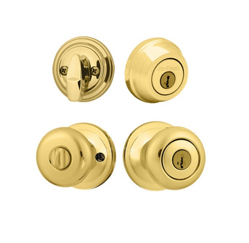 Kwikset 780-740H-3 Polished Brass Single Cylinder Deadbolt with Hancock Knob