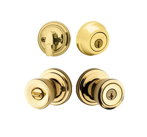 Kwikset 780-740A-3 Polished Brass Single Cylinder Deadbolt with Abbey Knob