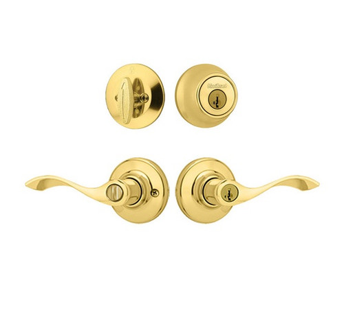 Kwikset 660-405BL-3 Polished Brass Single Cylinder Deadbolt with Balboa Lever