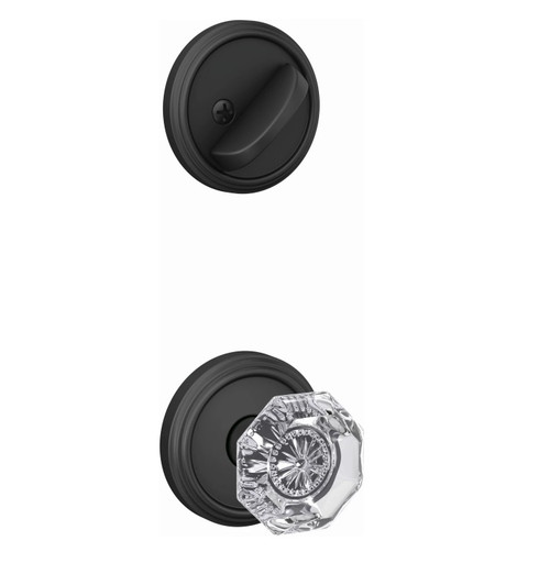 Schlage FC59ALX622IND Alexandria Knob with Indy Rose Matte Black Single Cylinder Handlesets (Interior Side Only)