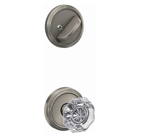 Schlage FC59ALX619IND Alexandria Knob with Indy Rose Satin Nickel Single Cylinder Handlesets (Interior Side Only)