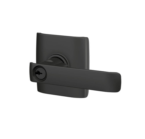 Schlage F51ACYB622DLT Matte Black Keyed Entry Clybourn Style Lever with Dalton Rose