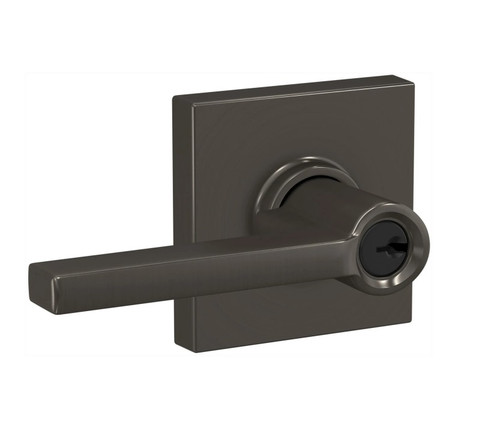 Schlage F51ALAT530COL Latitude Lever with Collins Rose Keyed Entry Lock Black Stainless Finish