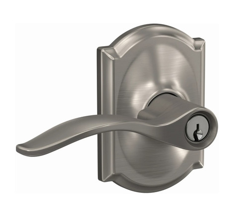 Schlage F51APEN619CAM Satin Nickel Keyed Entry Pennant Style Lever with Camelot Rose